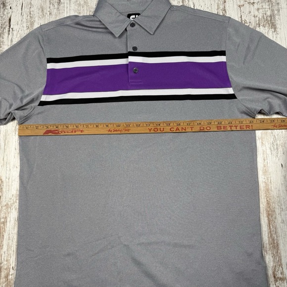 FootJoy Polo Shirt Mens Sz L Gray Purple Black White Striped Performance Golf‎ - Picture 7 of 7